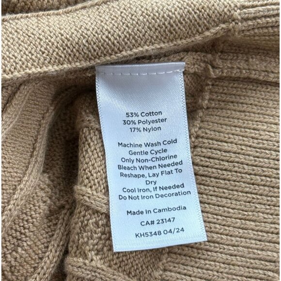 Talbots Cable Knit Full Zip Sweater Cardigan Tan Pearl Button Preppy Size PP/0-2 - Picture 9 of 10
